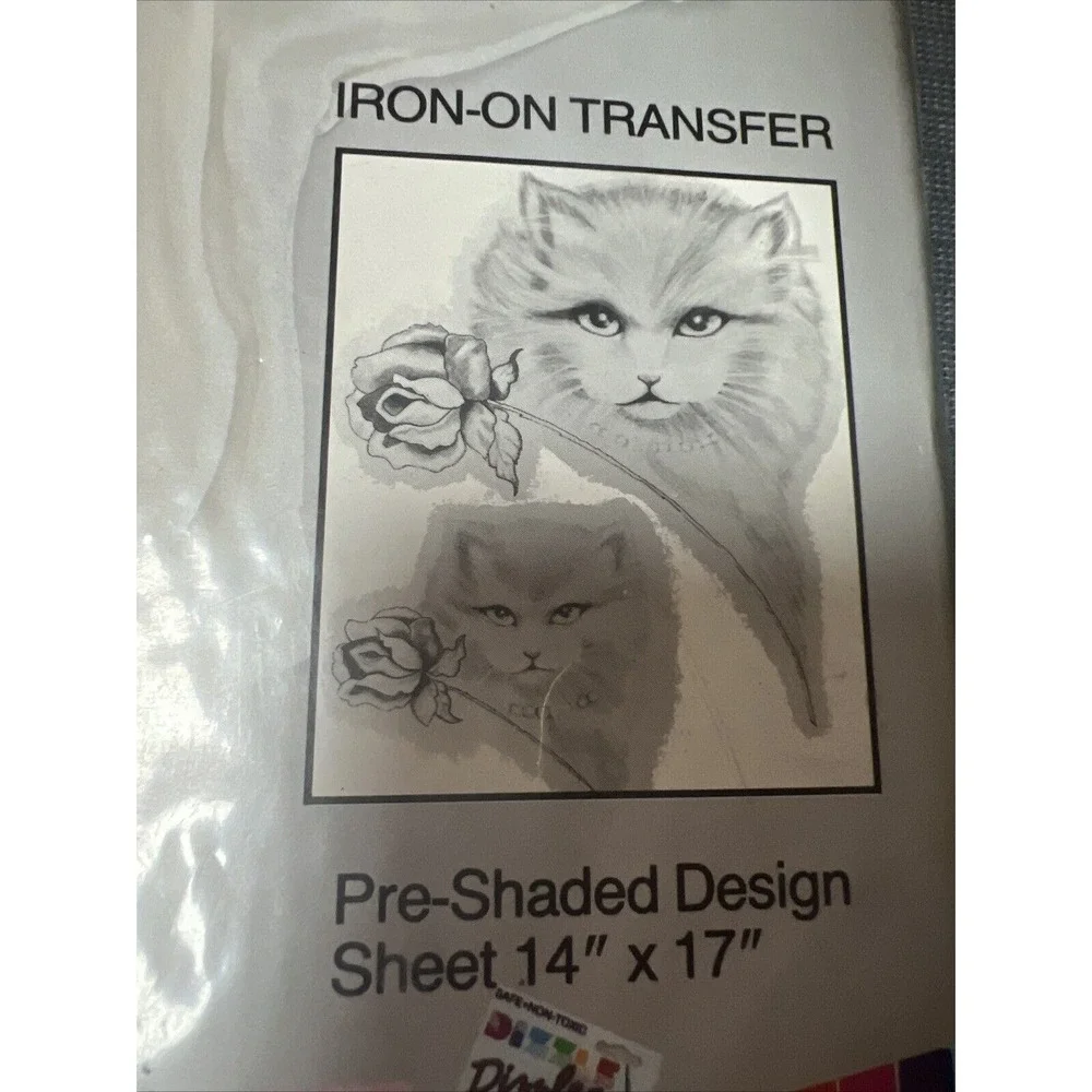 NEW 1989 DRIZZLE ART PRE SHADED FASHION TRANSFER #50011 KITTEN &‎ ROSE